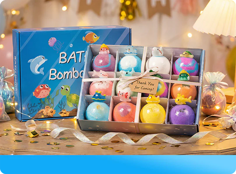 Vorruto bath bomb fizzing with a hidden toy
